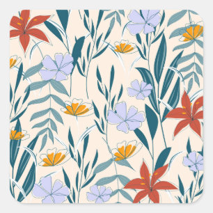 Sticker Carré Feuilles tropicaux : Arrière - plan Abstrait à la