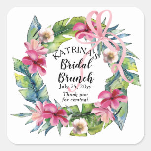 Sticker Carré Feuilles tropicaux   Brunch nuptial rose