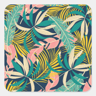 Sticker Carré Feuilles tropicaux colorés : motif d'été.