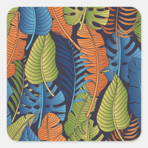 Sticker Carré Feuilles tropicaux, motif sans couture fleurie.