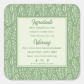 Sticker Carré Feuilles tropicaux Vert bougie Ingrédients Étiquet (Devant)