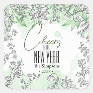 Sticker Carré Feuilles verts bravo à la nouvelle année