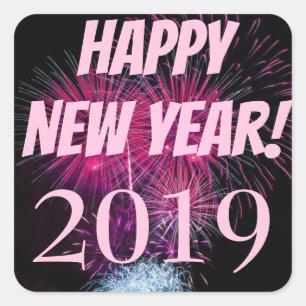 Sticker Carré Feux d'artifice Bonne Année 2019