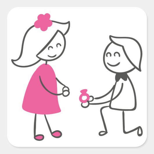 Sticker Carré Fiançailles Mariage de dessin de mariée et de cham (Devant)