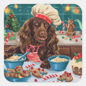 Sticker Carré Field Spaniel Gîtes : Festive Noël (Devant)