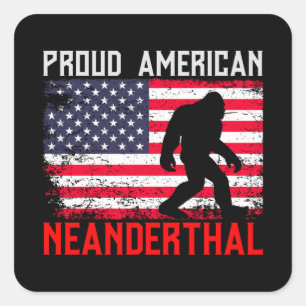 Sticker Carré Fier Nandertal américain   États-Unis Drapeau & Bi