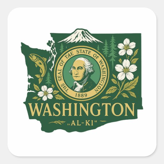 Sticker Carré fierté de l'État de Washington (Devant)