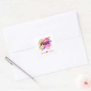 Sticker Carré Fierté LGBTQ personnalisée Coeur couleur arc-en-ci