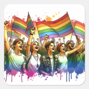Sticker Carré fierté   LGBTQIA + Personnes et drapeaux