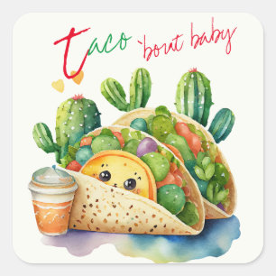 Sticker Carré Fiesta Taco à propos de Baby shower mignon Amusant