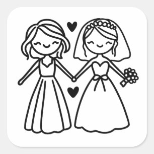 Sticker Carré Figure adorable Mariage de mariées lesbiennes