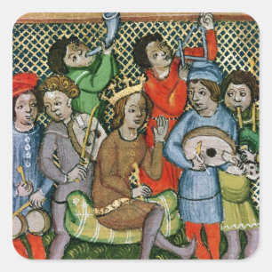 Sticker Carré Figure couronnée assise entourée de musiciens