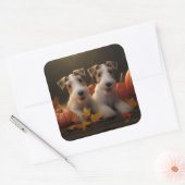 Sticker Carré Fil Fox Terrier Puppy Automne Citrouille de plaisi (Enveloppe)