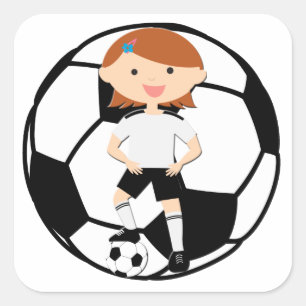 Sticker Carré Fille 3 du football et boule noire et blanche