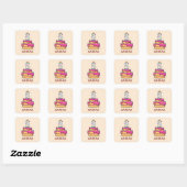 Sticker Carré Fille 5e anniversaire, 5 sur Gâteau rose doux (Feuille)