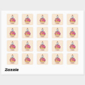 Sticker Carré Fille 9e anniversaire, 9 sur Gâteau rose doux (Feuille)