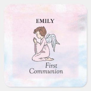 Sticker Carré Fille, Ange de la première communion