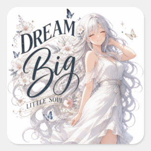 Sticker Carré Fille Anime aux Cheveux Argentés Rêve Grand