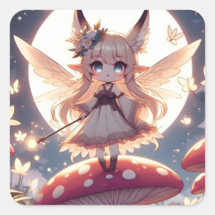 Sticker Carré Fille Anime Pixie Hippie Lune Fée