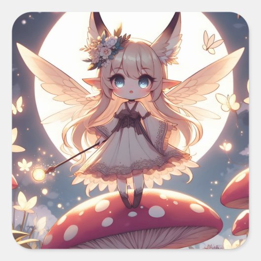 Sticker Carré Fille Anime Pixie Hippie Lune Fée (Devant)