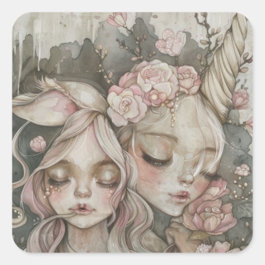 Sticker Carré fille aquarelle (Devant)
