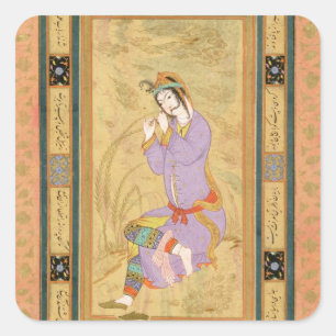 Sticker Carré Fille assise courbant ses cheveux dans des