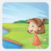 Sticker Carré Fille Au Bord De La Rivière (Devant)