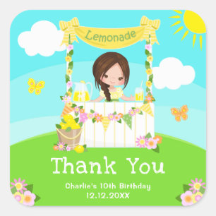 Sticker Carré Fille aux cheveux bruns Lemonade Anniversaire Merc