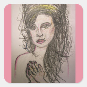 Sticker Carré fille aux cheveux de ruche priant