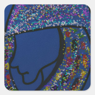 Sticker Carré Fille avec cheveux à motif pailleté tacheté