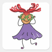 Sticker Carré Fille Avec De Grandes Lunettes (Devant)