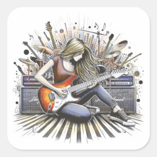 Sticker Carré Fille avec des vibes musicales