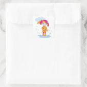 Sticker Carré Fille avec parapluie sous la pluie Enfants Jour pl (Sac)