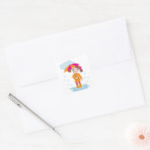 Sticker Carré Fille avec parapluie sous la pluie Enfants Jour pl (Enveloppe)