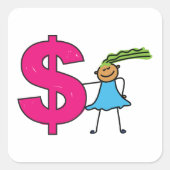 Sticker Carré Fille Avec Un Panneau Dollar (Devant)
