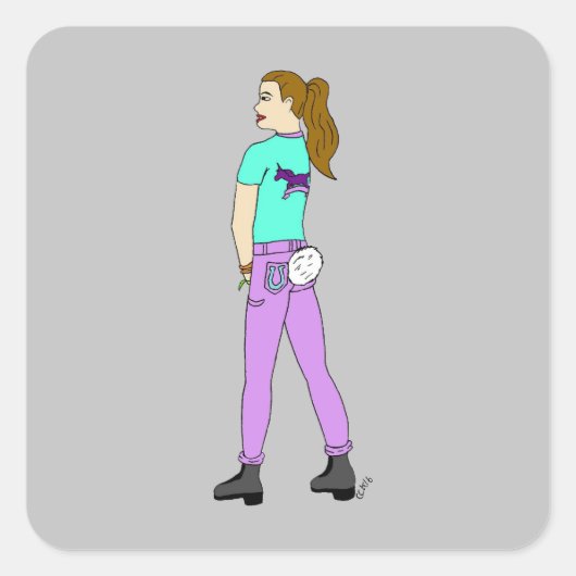 Sticker Carré fille avec une queue de lapin (Devant)