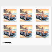 Sticker Carré Fille avec voiture de sport (Feuille)