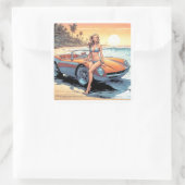 Sticker Carré Fille avec voiture de sport (Sac)