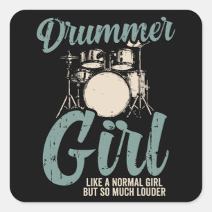 Sticker Carré Fille batteur Drums Drummer Cadeau