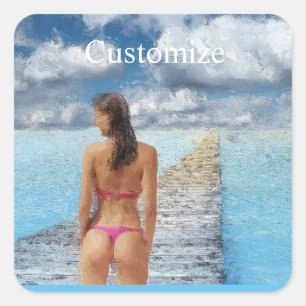 Sticker Carré Fille Bikini Thunder_Cove