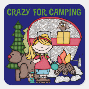 Sticker Carré Fille blonde folle pour camper