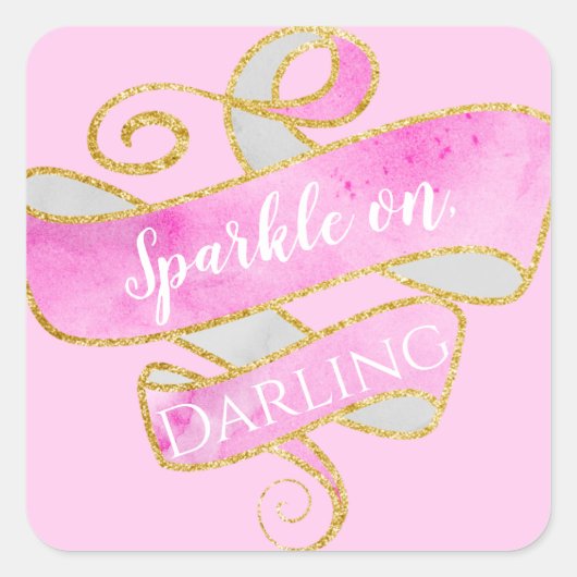 Sticker Carré Fille Blush Parties scintillant Or Rose Étinceler, (Devant)