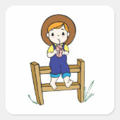 Sticker Carré Fille Boire Sur Une Clôture (Devant)