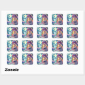 Sticker Carré Fille d'anime chantant clair de lune pixie mermaid (Feuille)