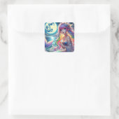 Sticker Carré Fille d'anime chantant clair de lune pixie mermaid (Sac)