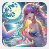 Sticker Carré Fille d'anime chantant clair de lune pixie mermaid (Devant)