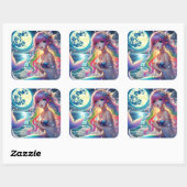 Sticker Carré Fille d'anime chantant clair de lune pixie mermaid (Feuille)