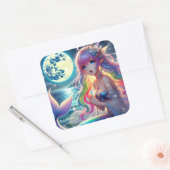 Sticker Carré Fille d'anime chantant clair de lune pixie mermaid (Enveloppe)