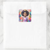 Sticker Carré Fille d'anniversaire avec la peau Brown Princesse  (Sac)