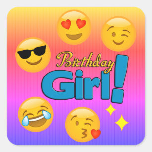 Sticker Carré Fille d'anniversaire Emoji Ombre Stripes